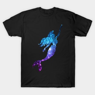 Teal and Purple Ombre Faux Glitter Mermaid Silhouette T-Shirt